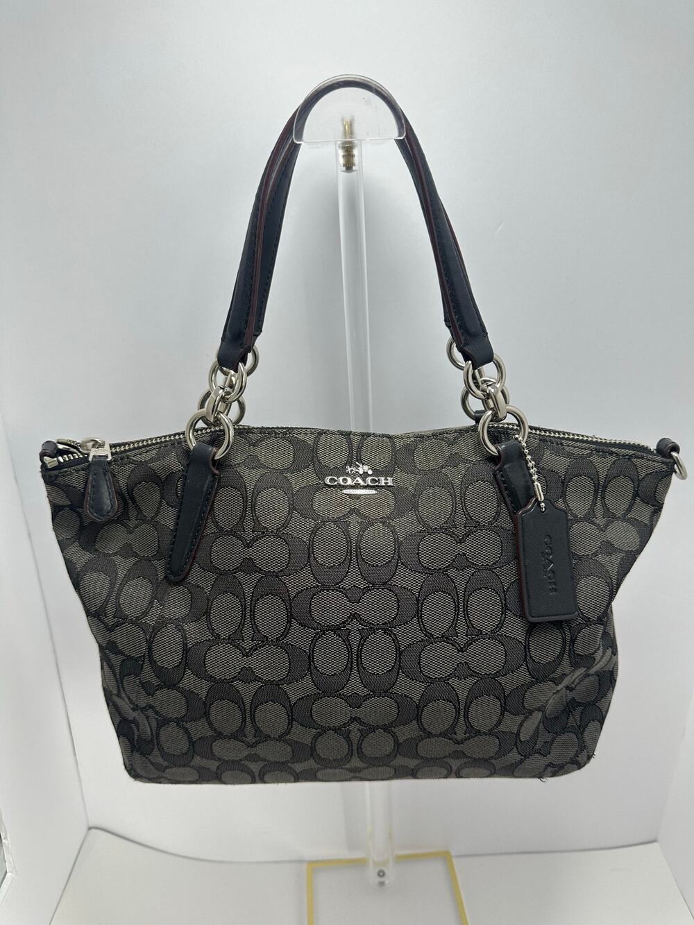 Coach Small Kelsey F36625 Black Gray Signature Jacquard Satchel Handbag